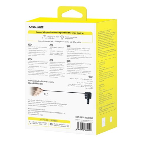 Ładowarka samochodowa ze zwijanymi kablami USB-C USB-A 90W BASEUS