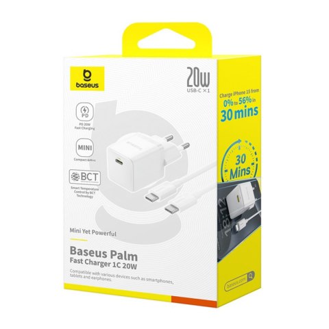 Ładowarka sieciowa Palm 1C 20W z kablem USB-C 60W 1m - biała BASEUS