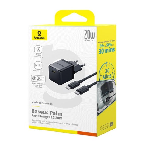 Ładowarka sieciowa Palm 1C 20W z kablem USB-C 60W 1m - czarna BASEUS