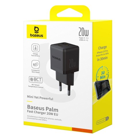 Ładowarka sieciowa Palm 20W USB-C USB-A - czarna BASEUS