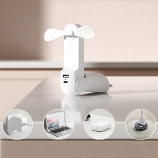 Mini wentylator wiatrak przenośny z funkcją powerbanka latarką USB-A USB-C 2000mAh - biały Jisulife