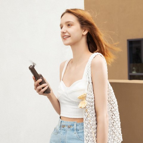 Mini wentylator wiatrak przenośny z funkcją powerbanka latarką USB-A USB-C 2000mAh - brązowy Jisulife