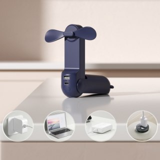 Mini wentylator wiatrak przenośny z funkcją powerbanka latarką USB-A USB-C 2000mAh - niebieski Jisulife