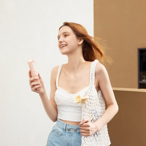 Mini wentylator wiatrak przenośny z funkcją powerbanka latarką USB-A USB-C 2000mAh - różowy Jisulife