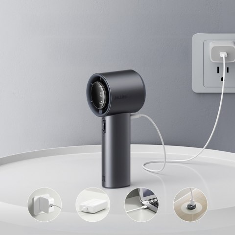 Mini wiatrak wentylator przenośny metalowy USB-C 5000mAh - ciemnoszary Jisulife