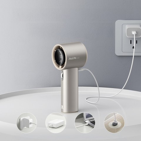 Mini wiatrak wentylator przenośny metalowy USB-C 5000mAh - jasnobrązowy Jisulife