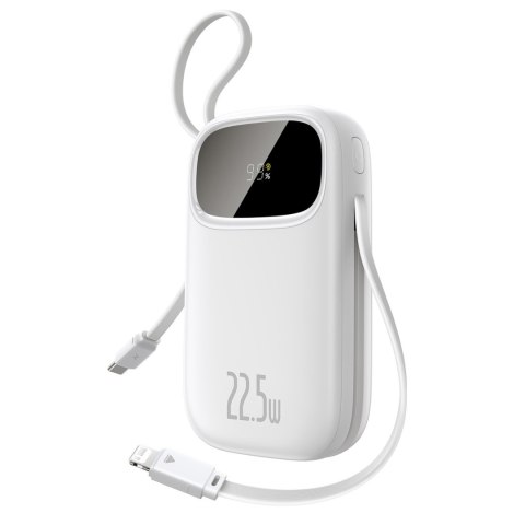 Powerbank 20000mAh 22.5W z wyświetlaczem kablami USB-C iPhone Lightning - biały BASEUS