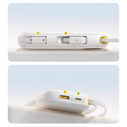 Powerbank 20000mAh 22.5W z wyświetlaczem kablami USB-C iPhone Lightning - biały BASEUS