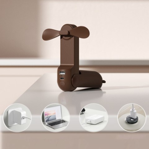 Wiatrak przenośny mini wentylator powerbank latarka USB-A USB-C 4500mAh - brązowy Jisulife