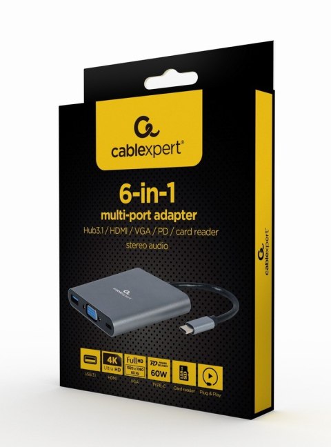 Adapter USB-C Hub HDMI USB-C PD VGA USB 3.0 Audio Card Gembird