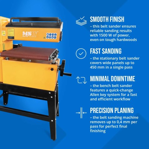 Szlifierka szerokotaśmowa do metalu drewna tworzyw szer. 450 mm 1500 W MSW