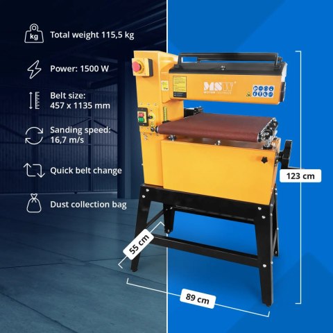 Szlifierka szerokotaśmowa do metalu drewna tworzyw szer. 450 mm 1500 W MSW