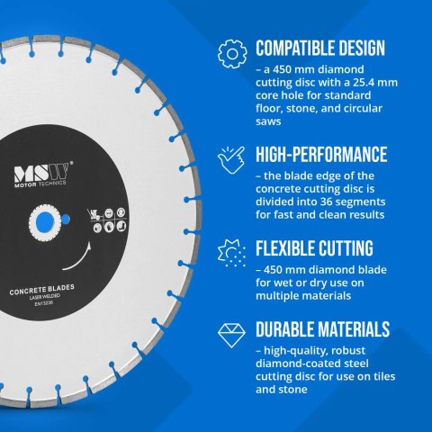 Tarcza diamentowa do betonu ceramiki płytek śr. 450 mm otwór 25.4 mm MSW