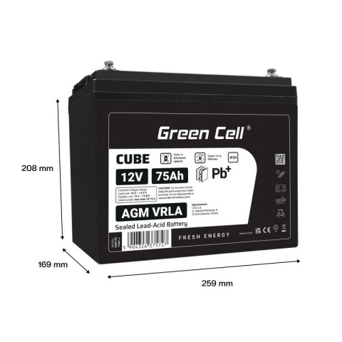Akumulator AGM VRLA 12V 75Ah IP54 Green Cell
