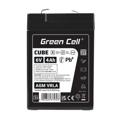Akumulator AGM VRLA 6V 4Ah IP54 Green Cell