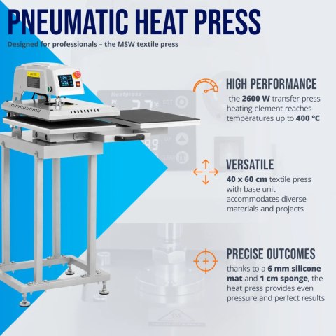 Prasa termotransferowa pneumatyczna podwójna 40x60 cm 2600 W MSW