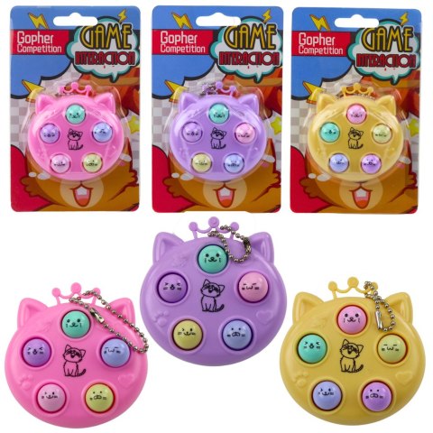 Brelok Mini Gra Zręcznościowa Wac A Mole Kotki Fioletowy Różowy Żółty LEAN TOYS