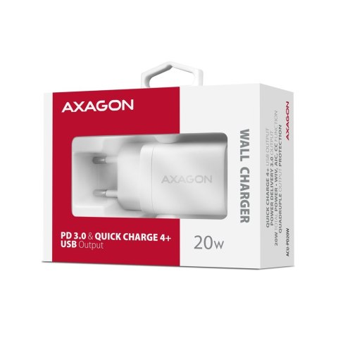 ACU-PD20W Ładowarka sieciowa PD 20W, 1x port USB-C, PD3.0/QC3.0/AFC/FCP/Apple Biała AXAGON
