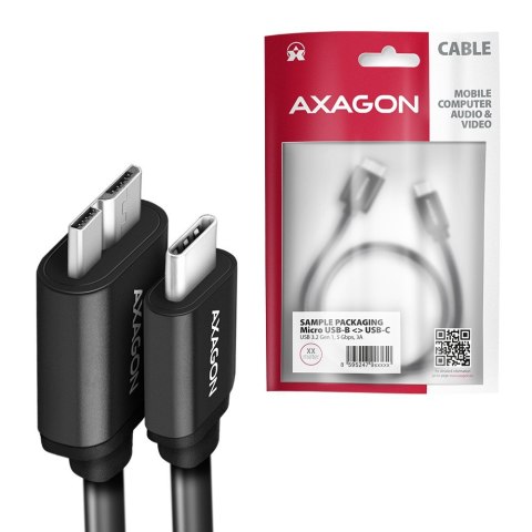 BUMM3-CM10AB Kabel Micro-B USB, USB-C 3.2 Gen 1, 1m, 3A, ALU, PVC Czarny AXAGON