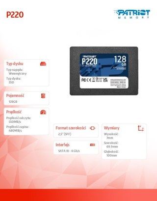 Dysk SSD 128GB P220 550/480 MB/s SATA III 2.5 Patriot