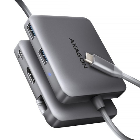 HMC-5HL Wieloportowy hub USB 5in1, 5Gbps, 2x USB-A, HDMI 4K/60Hz, GLAN, PD 100W, 15cm USB-C kabel AXAGON