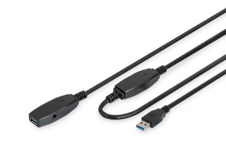 Kabel przedłużający USB 3.0 SuperSpeed Typ USB A/USB A M/Ż aktywny 20m Czarny Digitus