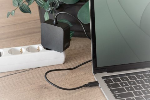 Ładowarka sieciowa zasilacz 1x USB-C PD 3.0 max. 65W zintegrowany kabel 1,2m Czarna Digitus