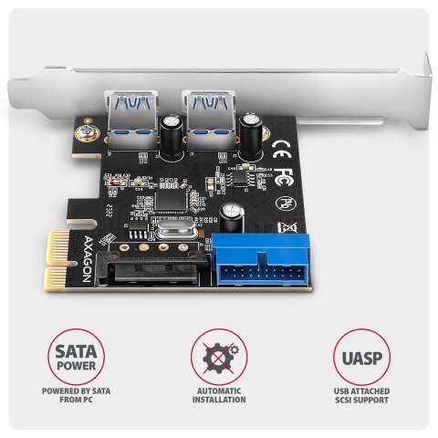 PCEU-232RS Kontroler PCIe 2+2x port USB 3.2 GEN 1, UASP, SP & LP 15-pin SATA zasilacz AXAGON