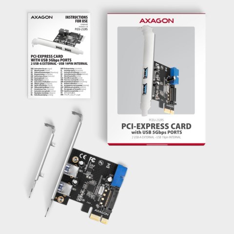 PCEU-232RS Kontroler PCIe 2+2x port USB 3.2 GEN 1, UASP, SP & LP 15-pin SATA zasilacz AXAGON