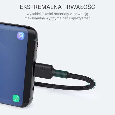 CB-CA2 OEM kabel USB-C - USB-A 2m 60W PD 3A 20V FCP AFC nylonowy oplot czarny AUKEY