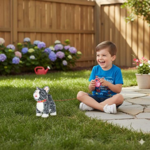 Kotek interaktywny na smyczy miauczy chodzi rusza ogonem szary Kik Sp. z o. o. Sp. k.