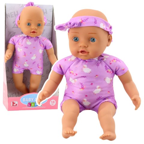 Lalka Niemowlę w Fioletowym Body Miękki Brzuszek Opaska Z Kokardką 31 cm LEAN Toys