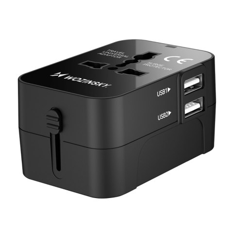 Adapter podróżny ładowarka uniwersalna 24W UE / US / AUS / UK / 2x USB-A - czarny WOZINSKY