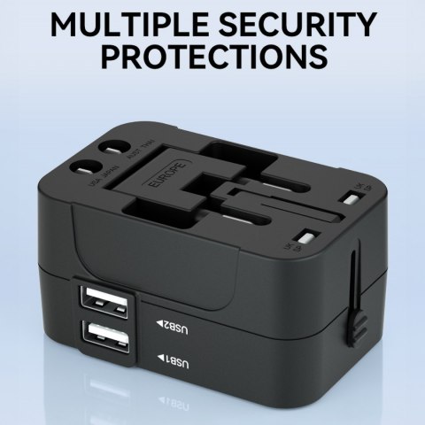 Adapter podróżny ładowarka uniwersalna 24W UE / US / AUS / UK / 2x USB-A - czarny WOZINSKY