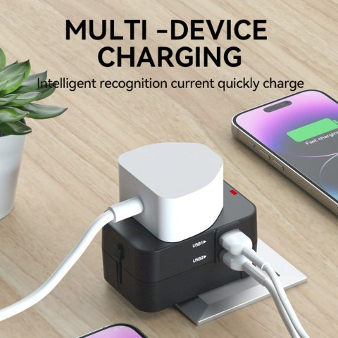 Adapter podróżny ładowarka uniwersalna 24W UE / US / AUS / UK / 2x USB-A - czarny WOZINSKY