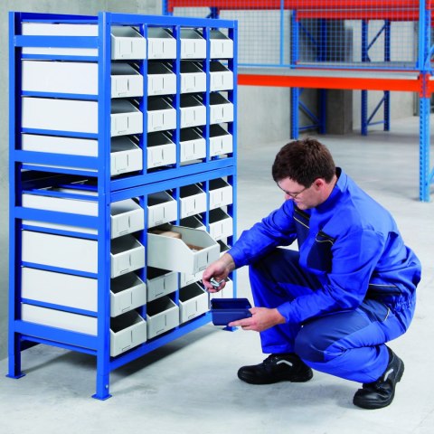 Regał warsztatowy na części i narzędzia szufladowy z pojemnikami ZESTAW 17 elem. MEVA