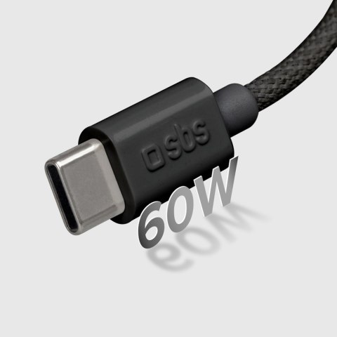 Kabel przewód w oplocie USB-C 60W 1.5m - czarny SBS