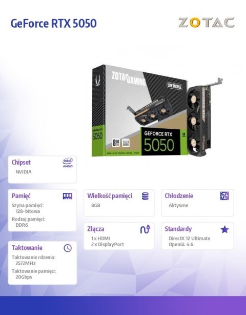 Karta graficzna GeForce RTX 5050 LP 8GB GDDR6 128bit 2DP/HDMI ZOTAC