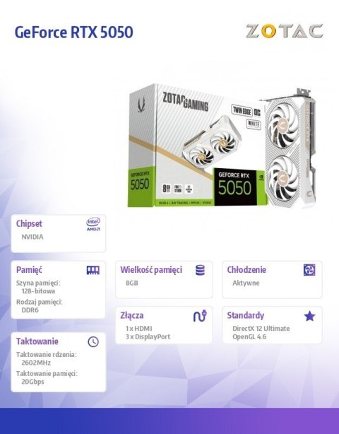 Karta graficzna GeForce RTX 5050 TWIN EDGE OC 8GB GDDR6 128bit 3DP/HDMI biała ZOTAC