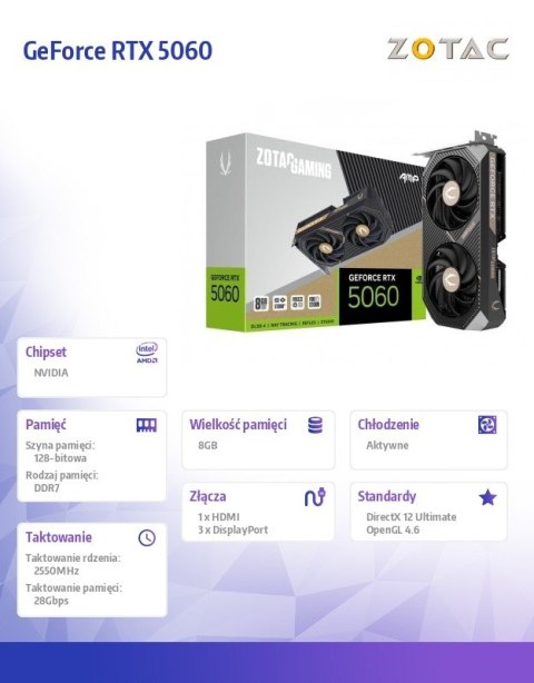 Karta graficzna GeForce RTX 5060 AMP 8GB GDDR7 128bit 3DP/HDMI ZOTAC