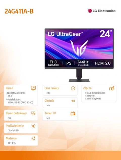 Monitor 24G411A-B 23,8 cala IPS Ultragear LG Electronics