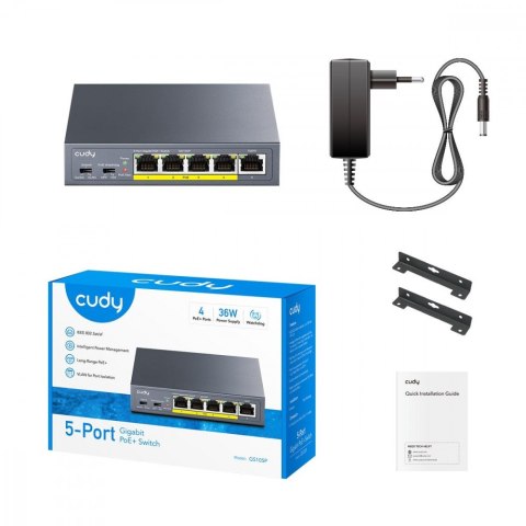 Przełącznik GS105P 5-Port Gigabit PoE+ Switch 36W Cudy