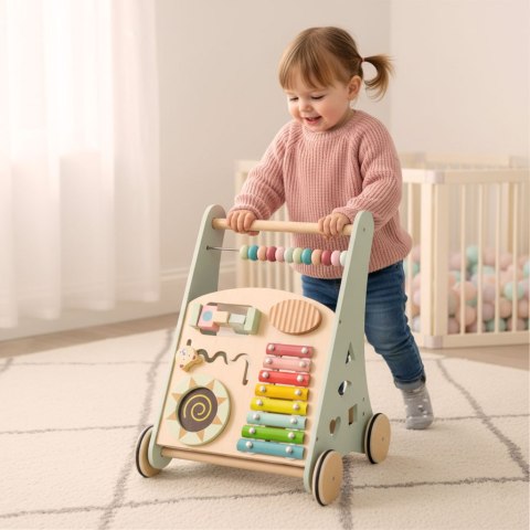 Pchacz dla dziecka chodzik drewniany z liczydłem niebieski Kik Sp. z o. o. Sp. k.