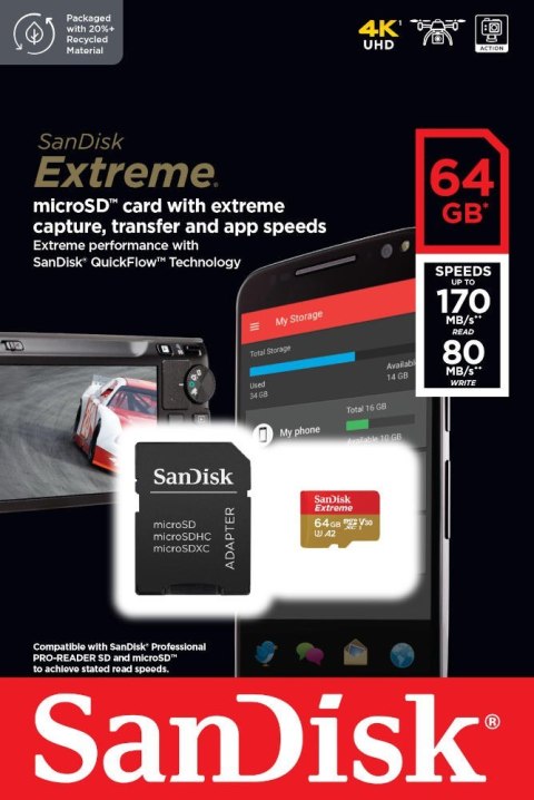 Karta pamięci Extreme microSDXC 64GB 170/80 MB/s A2 V30 U3 SanDisk