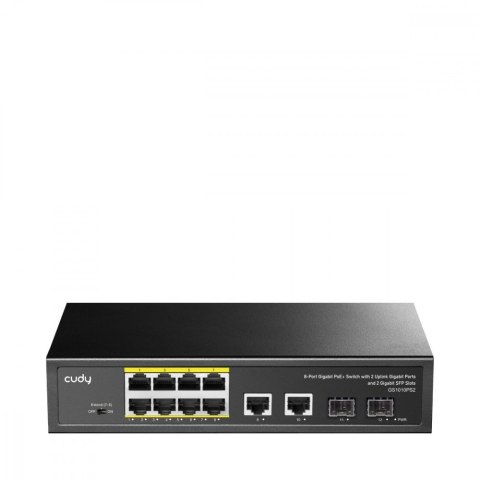 Przełącznik GS1010P 8-Port Gigabit PoE+ Switch with 2 Gigabit Uplink ports and 2 Gigabit SFP slot 120W Cudy