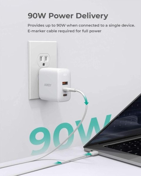 PA-B6S White Omnia Mix GaN ładowarka sieciowa 3xUSB (2xUSB C+1xUSB A) 90W AUKEY