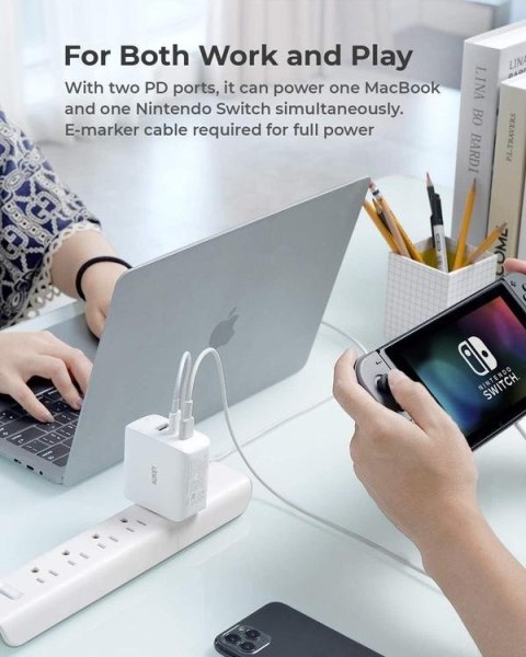 PA-B6S White Omnia Mix GaN ładowarka sieciowa 3xUSB (2xUSB C+1xUSB A) 90W AUKEY