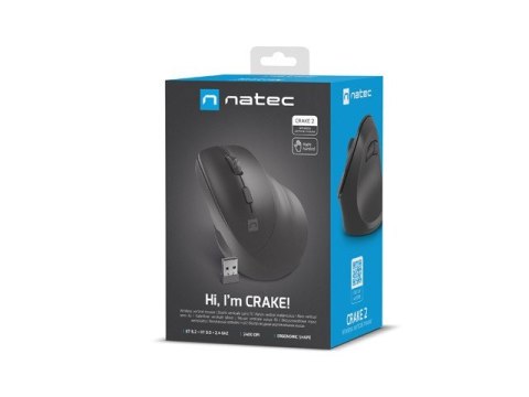 Mysz bezprzewodowa wertykalna Crake 2 2400 DPI Bluetooth 5.2 + 2.4GHz Czarna Natec