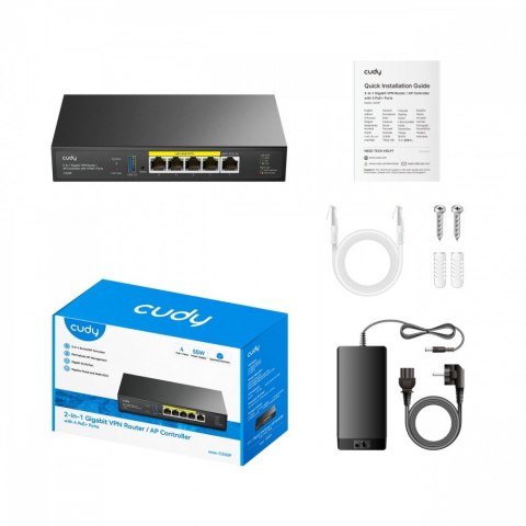 Kontroler AP 2-in-1 SMB Router/ AP Controller 2-IN-1 SMB Router / AP Controller, 1 Gigabit Ethernet + 4 Gigabit PoE+ PSE Por + 1 Cudy