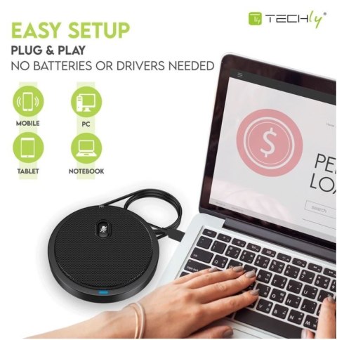 Mikrofon konferencyjny dookólny USB 2.0 z wyciszeniem Techly